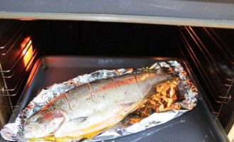 Placera den i en ugn som är förvärmd till 220 grader. Ett kilo fisk måste bakas i 20 minuter. Om din öring är lite mer uppmärksam på sin beredskap: lägg till 5-10 minuter. för bakning. Placera den i en ugn som är förvärmd till 220 grader. Ett kilo fisk måste bakas i 20 minuter. Om din öring är lite mer uppmärksam på sin beredskap: lägg till 5-10 minuter. för bakning.