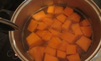 Com cuinar farinetes de mill amb carbassa a la llet? Tallem la pela de la carbassa i la tallem a quadrats petits, d'aproximadament 1*1, 2*2 cm de mida, posem la carbassa en una cassola i afegim aigua perquè els trossos quedin una mica sota l'aigua. Coure la carbassa durant 5 minuts.