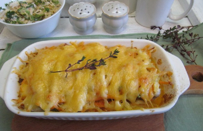 Pollock al forn amb pastanaga i ceba