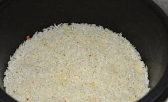 Scurge orezul si pune-l in vasul multicooker, intindendu-l uniform folosind o spatula de silicon.