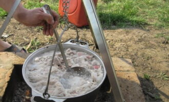 Coure la carn al foc durant aproximadament una hora. Traieu periòdicament l'escuma.