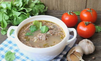 Súp kharcho đậm đà theo công thức cổ điển đã sẵn sàng. Đổ món ăn nóng ra đĩa và dọn ra bàn!