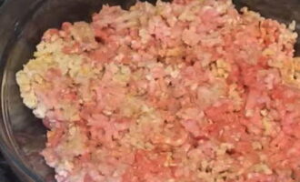 Balatan ang sibuyas. Gupitin sa medium-sized na piraso. Ipinapasa namin ang sibuyas kasama ang karne sa pamamagitan ng isang gilingan ng karne.