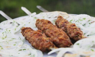 Ihain ang tapos na lula kebab na may mga sibuyas. Bon appetit!