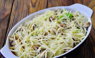 Espolvorear el plat amb formatge ratllat i posar el plat al forn, preescalfat a 180 graus, durant 30-40 minuts. Espolvorear el plat amb formatge ratllat i posar el plat al forn, preescalfat a 180 graus, durant 30-40 minuts.