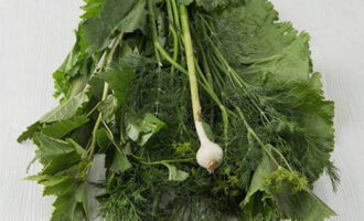 Pune într-un borcan de conserve mararul, frunza de coacăz, pătrunjelul și frunza de hrean. Adăugați acolo un cățel de usturoi decojit și condimente. Pune într-un borcan de conserve mararul, frunza de coacăz, pătrunjelul și frunza de hrean. Adăugați acolo un cățel de usturoi decojit și condimente.