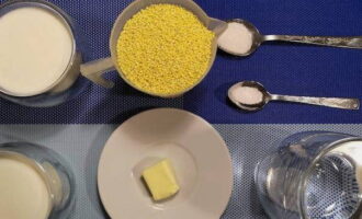 Pentru a găti terci de mei cu lapte, să pregătim produsele necesare.