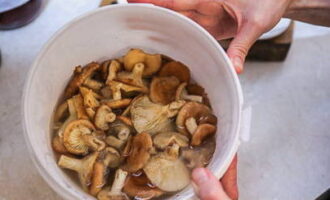 Com salar volushki a casa per a l'hivern en pots? Per començar, classifiquem amb cura els bolets, eliminant les restes i els bolets malmesos. A continuació, els esbandim, els traslladem a un recipient a part i els omplim d'aigua freda. Deixeu-ho així com a mínim 12 hores, canviant l'aigua cada 2 hores per eliminar l'amargor dels bolets.