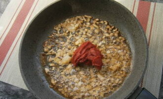 Fruit in een andere pan de resterende ui. Wij vullen het aan met tomatenpuree.
