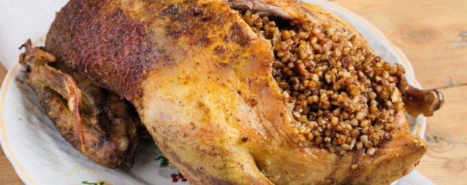 Eend met boekweit in de oven