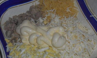 Magdagdag ng mayonesa at asin sa panlasa, pukawin.