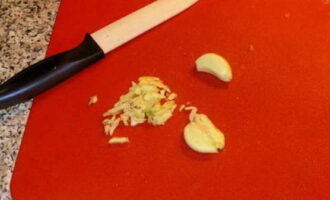 Snijd de knoflook heel fijn met een mes of haal door een pers.