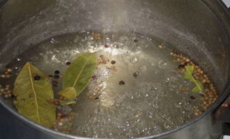 Tillsätt på slutet lagerblad, kryddpeppar, kryddnejlika, lite kanel och låt koka ytterligare 5 minuter, tillsätt på slutet vinäger. Resultatet är en mycket smakrik och rik marinad för alla svampar.