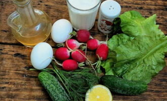 Hogyan készítsünk egy egyszerű és ízletes salátát retekkel? Először is készítse elő a saláta hozzávalóit a recept szerint és a szükséges adagok számának megfelelően. A zöldségeket azonnal alaposan megmossuk folyó víz alatt. A tojásokat megfőzzük.