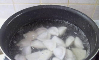 Dompel bevroren dumplings onder in kokend water.