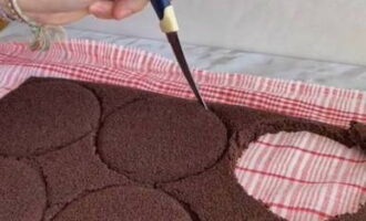 Tăiați straturile de tort din biscuitul răcit folosind o tăietoare sau alt dispozitiv.