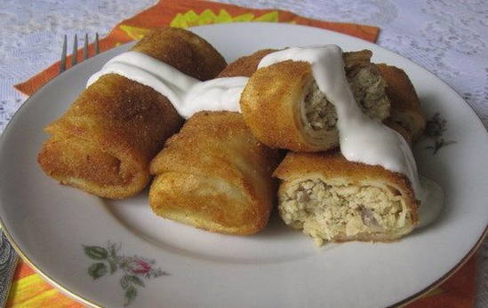 แพนเค้กกับไก่และเห็ด