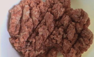Ilagay ang defrosted minced meat sa isang maginhawang lalagyan.