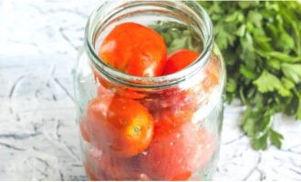 Vul de container tot de bovenkant met tomaten en druk lichtjes aan.
