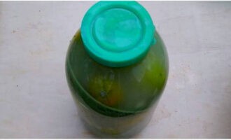 Închideți borcanul cu un capac etanș de plastic și mutați-l imediat într-un loc răcoros și întunecat. Roșiile sărate pentru iarnă în borcane vor fi gata în 3 săptămâni, își păstrează gustul mult timp, deoarece muștarul limitează fermentația saramurii. Poftă bună!