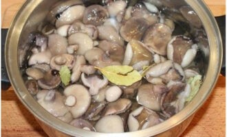 När vattnet kokar, tillsätt svartpepparkorn, lagerblad, kryddnejlika och kanel i pannan.