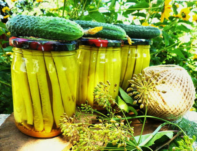 Mga pipino sa mustasa dressing para sa taglamig
