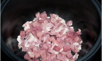 Puneți feliile de carne în vasul multicookerului Redmond.