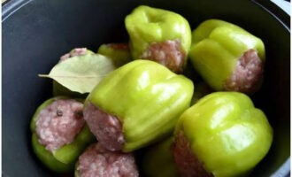 Ilagay ang lahat ng pinalamanan na sili sa isang stewing pan at magdagdag ng bay leaf na may allspice. Ibuhos ang inihandang tomato sauce sa kanila at kumulo sa mahinang apoy sa loob ng 40 minuto mula sa simula ng pigsa. Pagkatapos ay patayin ang apoy at hayaang umupo ang ulam sa ilalim ng takip para sa isa pang 20 minuto.