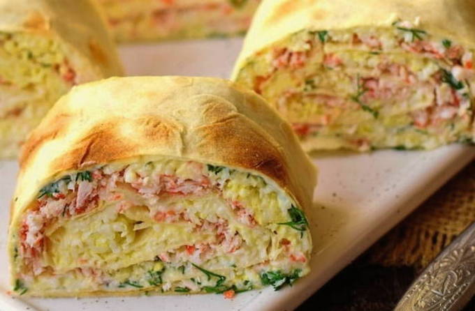 Lavash với que cua và phô mai