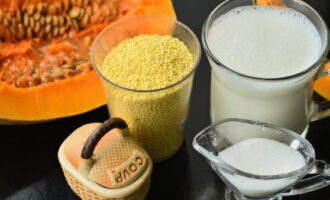 Les farinetes de mill amb carbassa és molt fàcil de preparar. Preparem els ingredients necessaris segons la llista.