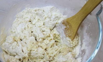 Đầu tiên, nhào bằng thìa hoặc thìa để bột ủ.